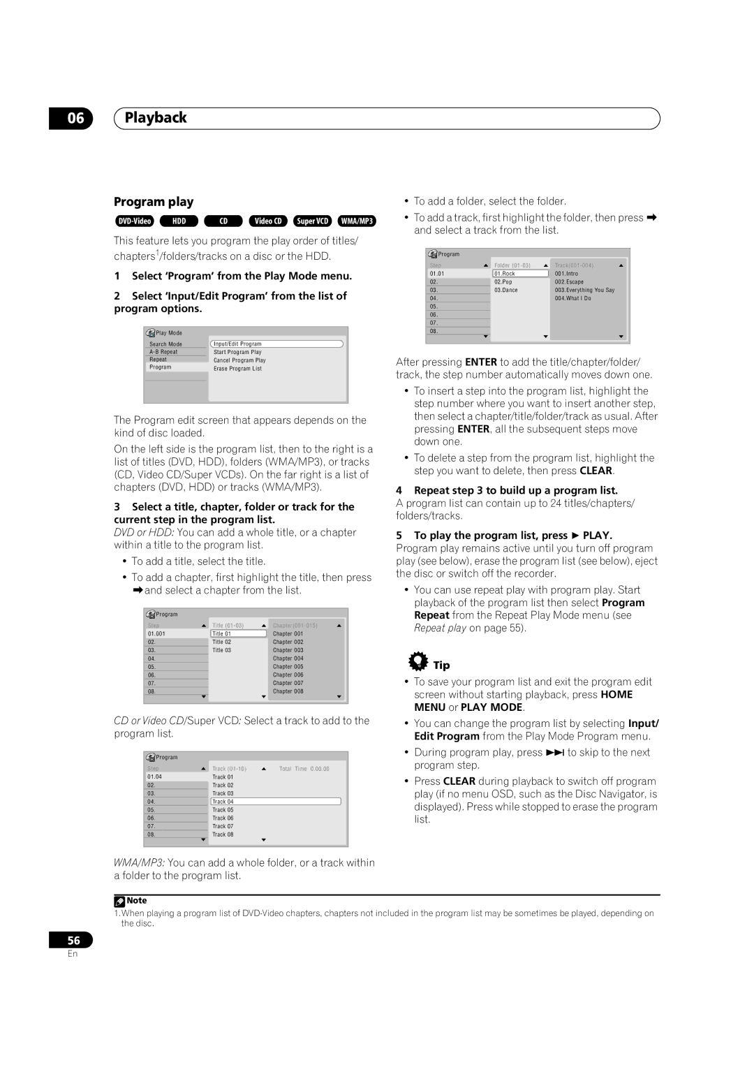 Pioneer DVR-530H-S, DVR-630H-S manual Program play, Repeat to build up a program list 