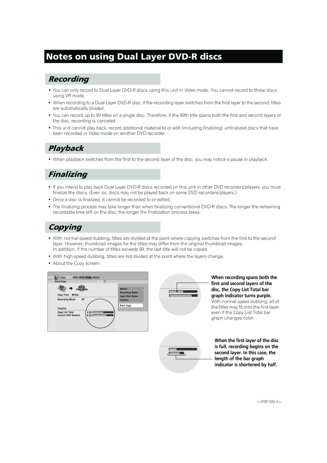 Pioneer DVR-530H operating instructions Recording, Playback, Finalizing, Copying 