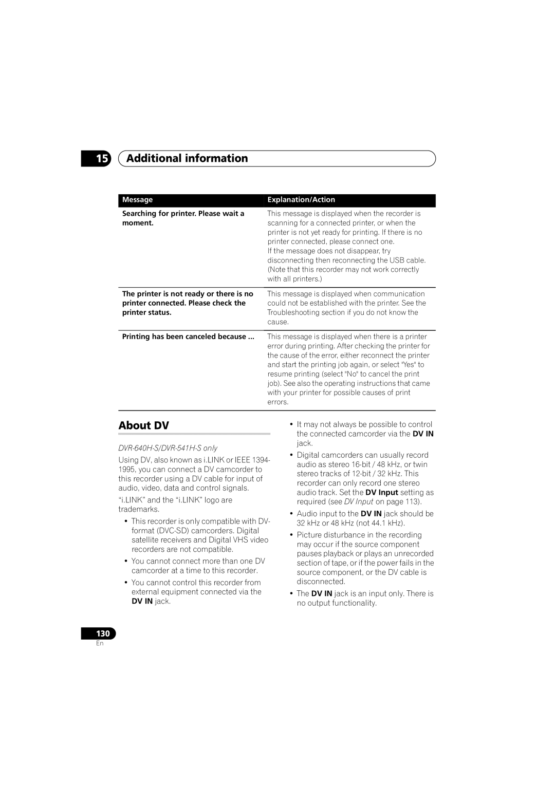 Pioneer operating instructions About DV, DVR-640H-S/DVR-541H-S only 