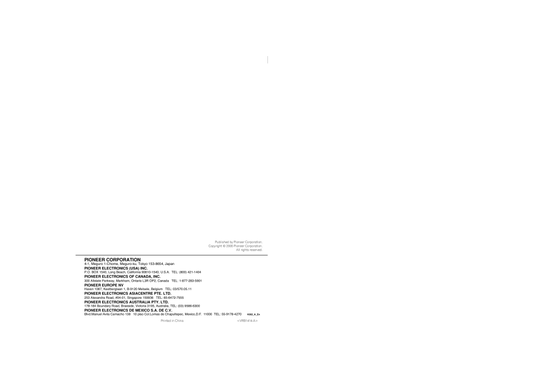 Pioneer DVR-541H-S operating instructions Pioneer Corporation 