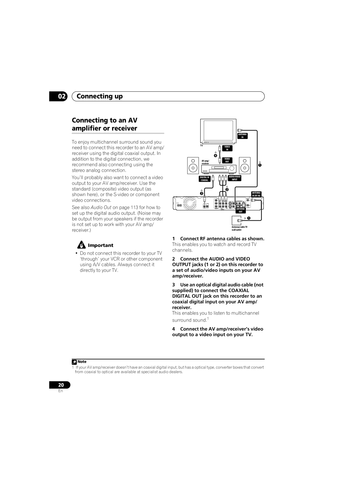 Pioneer DVR-541H-S operating instructions Connecting up Connecting to an AV amplifier or receiver 