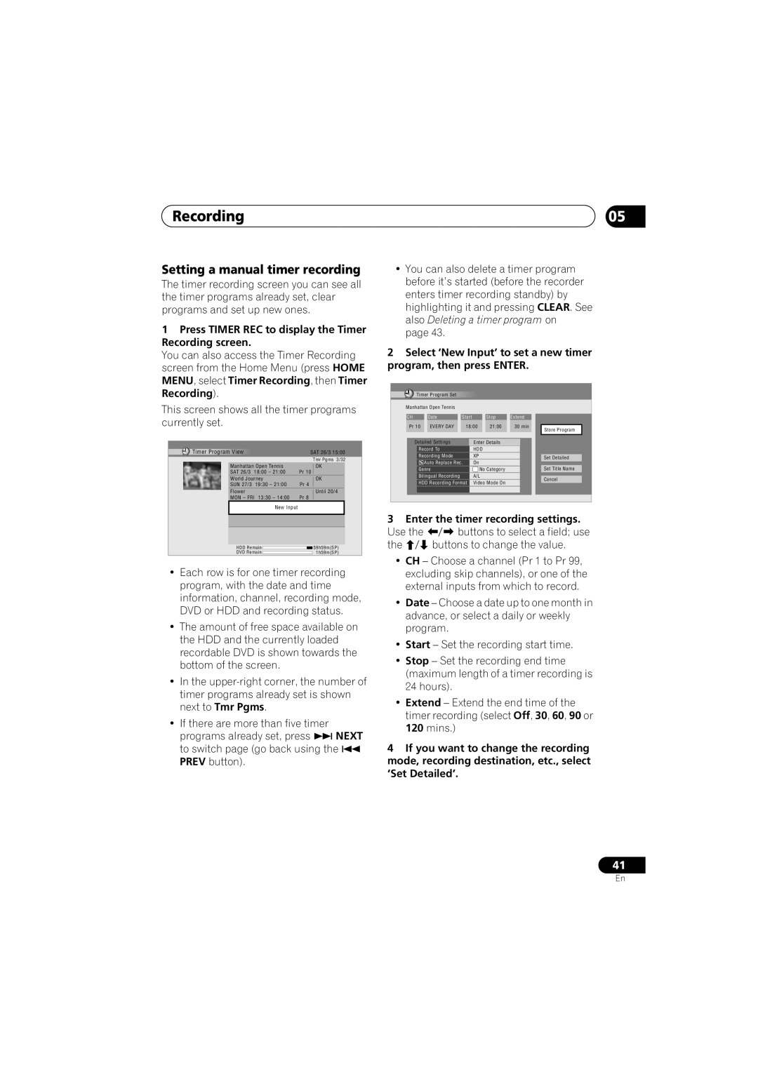 Pioneer DVR-541H-S Setting a manual timer recording, Press Timer REC to display the Timer Recording screen 