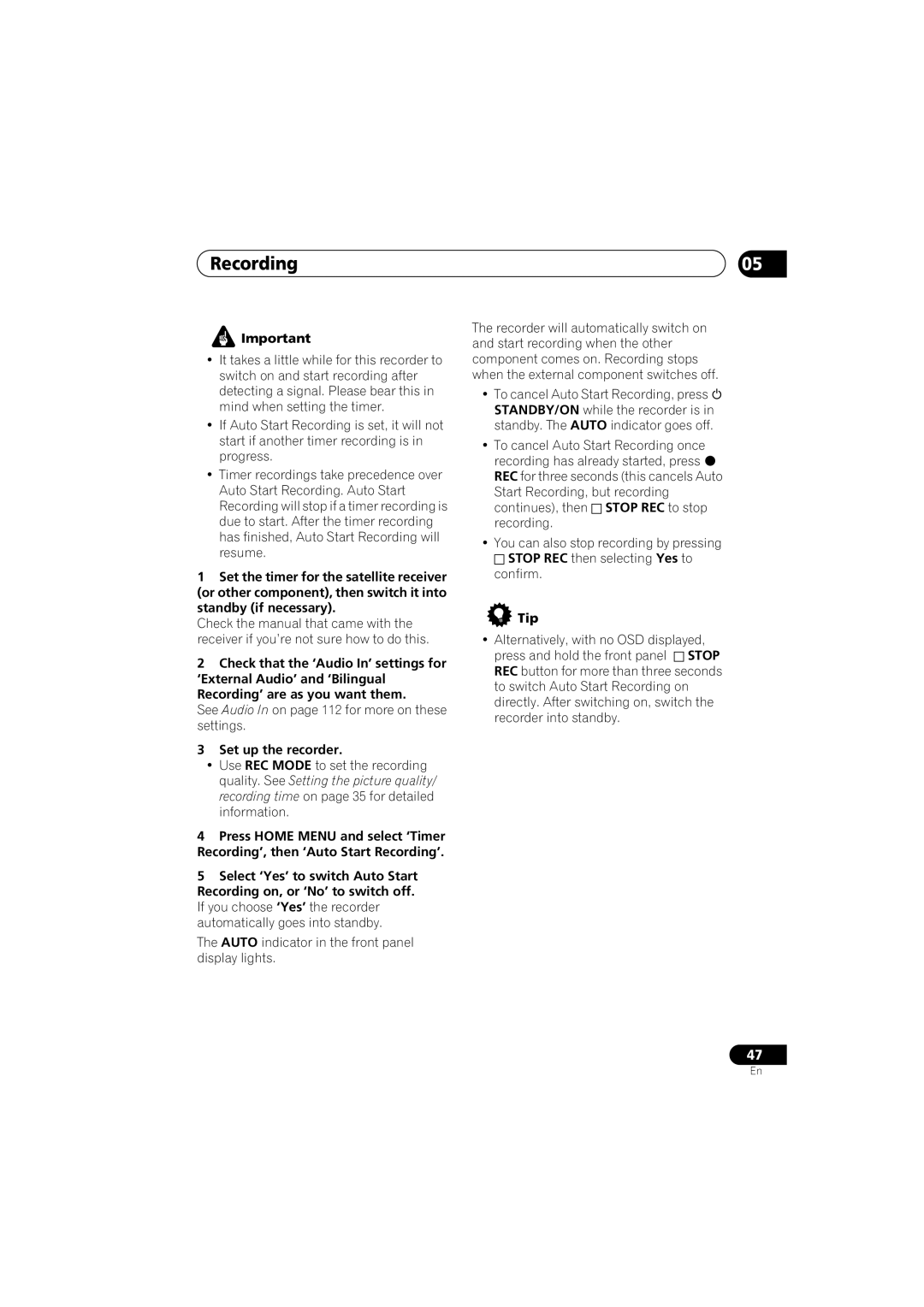 Pioneer DVR-541H-S operating instructions See Audio In on page 112 for more on these settings, Set up the recorder 