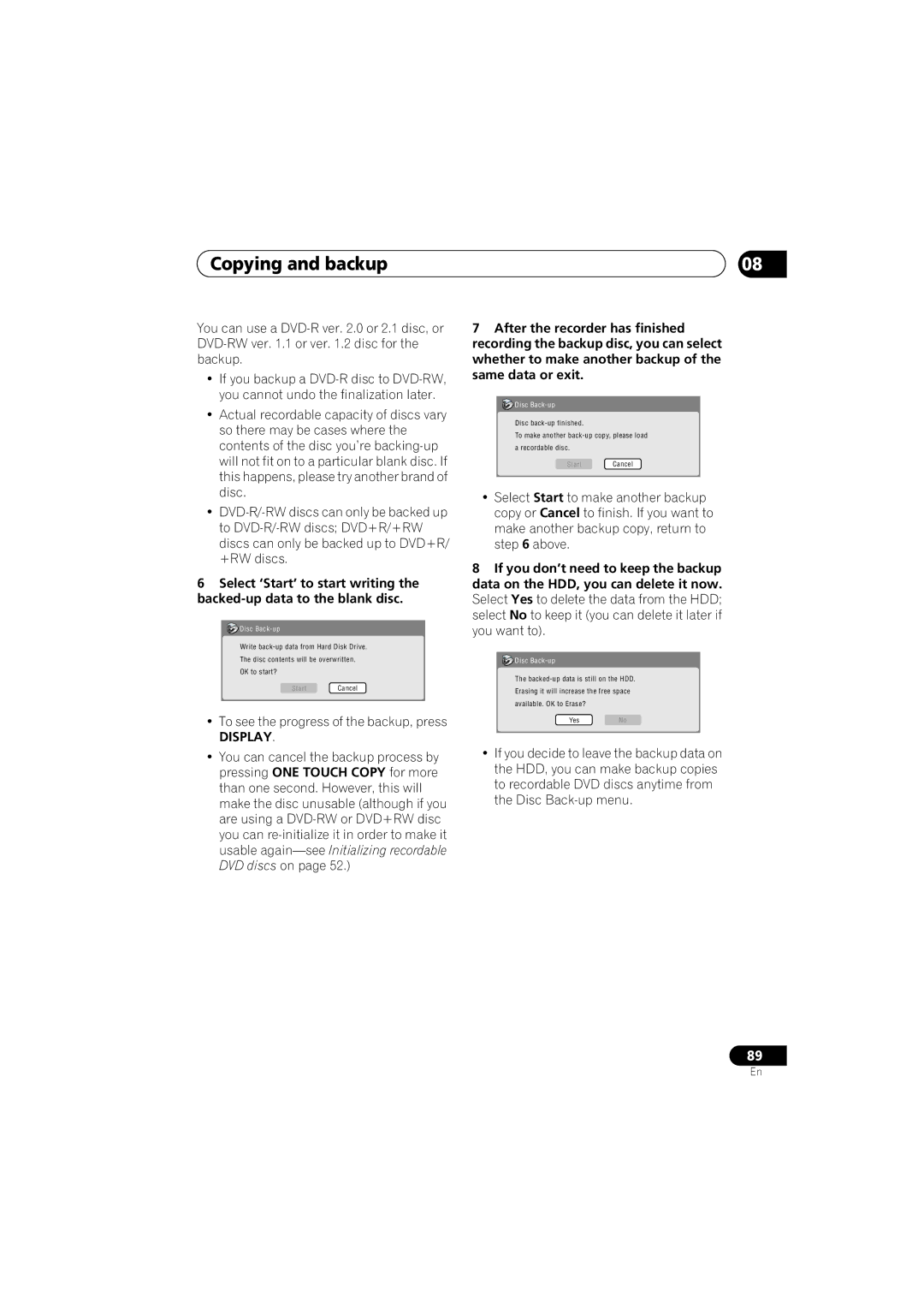 Pioneer DVR-541H-S operating instructions Copying and backup 