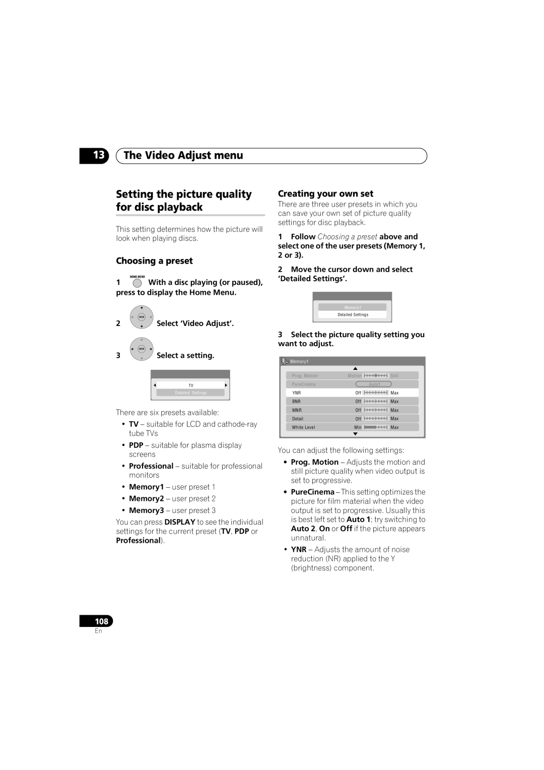 Pioneer DVR-543H-S, DVR-540H-S Select a setting, Move the cursor down and select ‘Detailed Settings’, Professional 