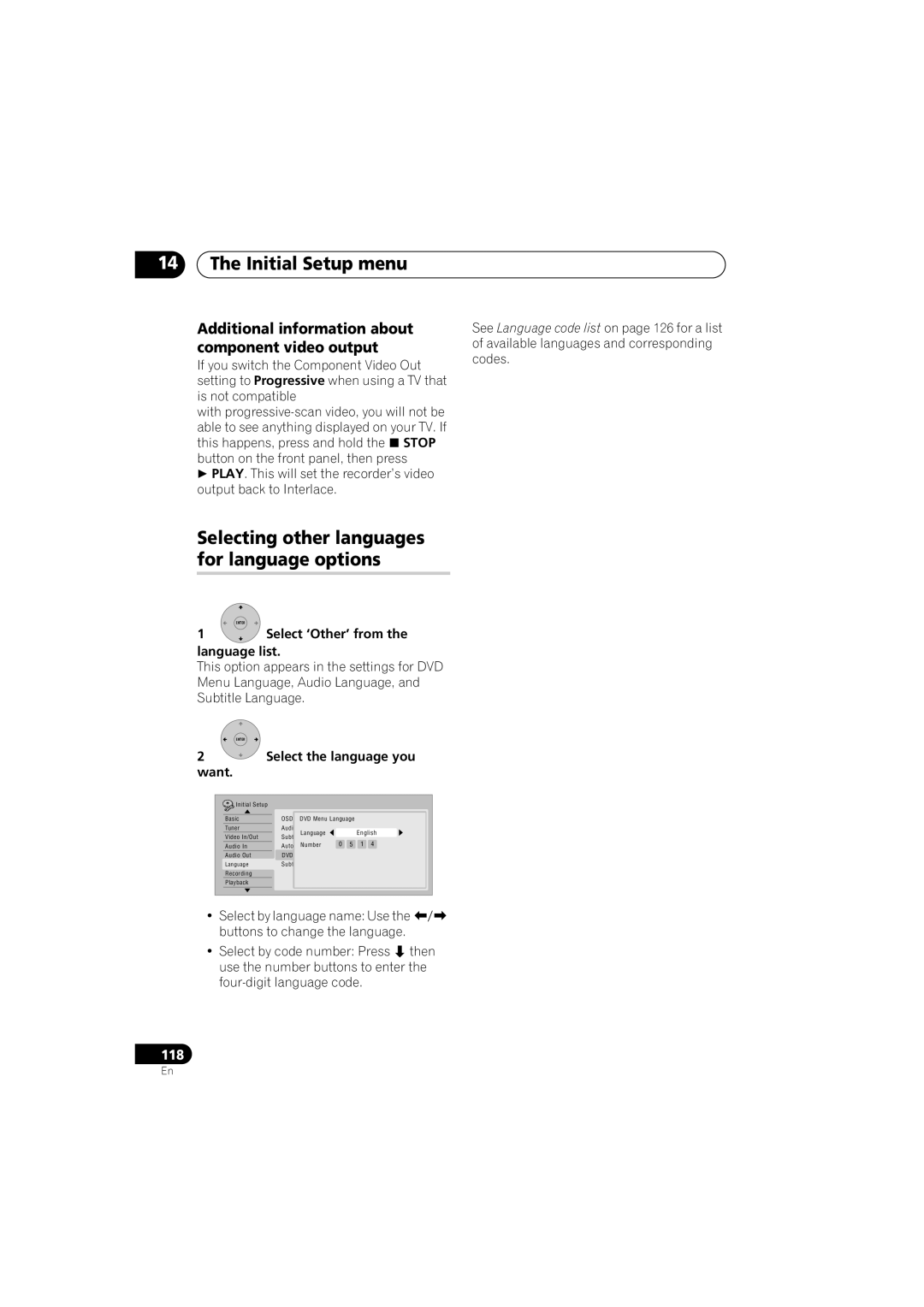 Pioneer DVR-543H-S Selecting other languages for language options, Additional information about component video output 