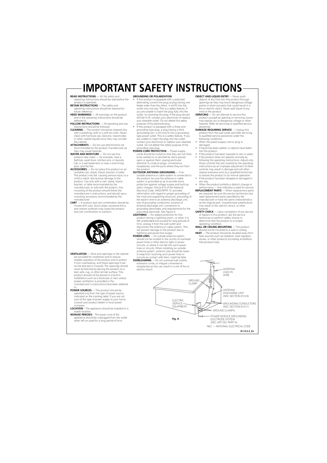 Pioneer DVR-540H-S, DVR-543H-S operating instructions Grounding or Polarization 