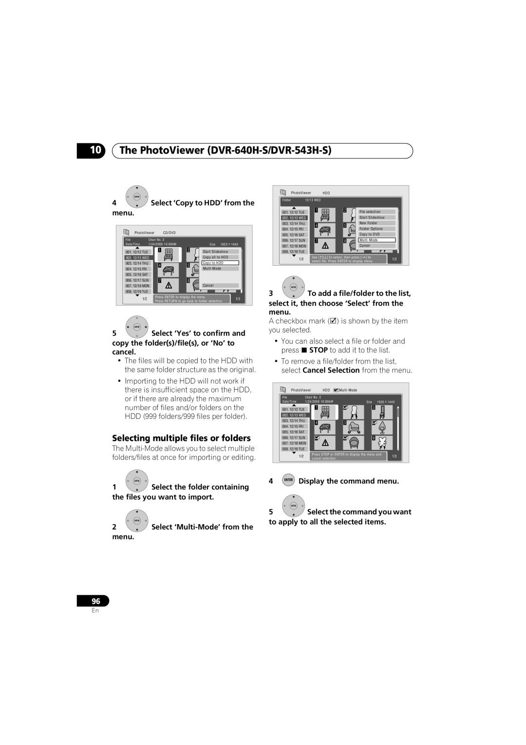 Pioneer DVR-543H-S, DVR-540H-S operating instructions Selecting multiple files or folders 