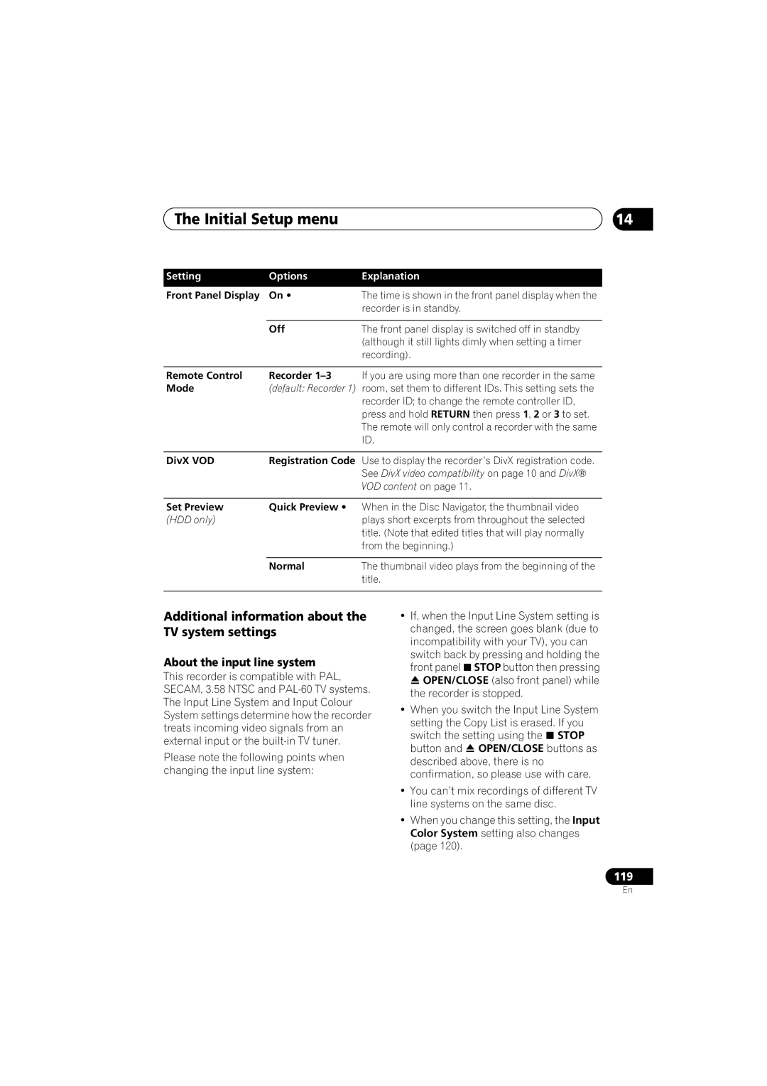 Pioneer DVR-640H-S manual Additional information about the TV system settings, About the input line system 