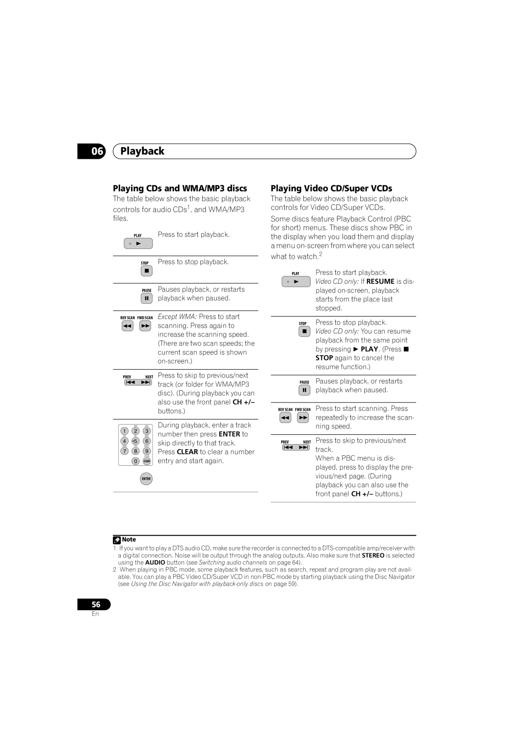 Pioneer DVR-640H-S manual Playing CDs and WMA/MP3 discs, Playing Video CD/Super VCDs 