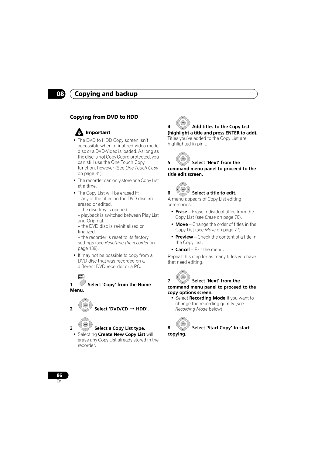 Pioneer DVR-640H-S manual Copying from DVD to HDD 