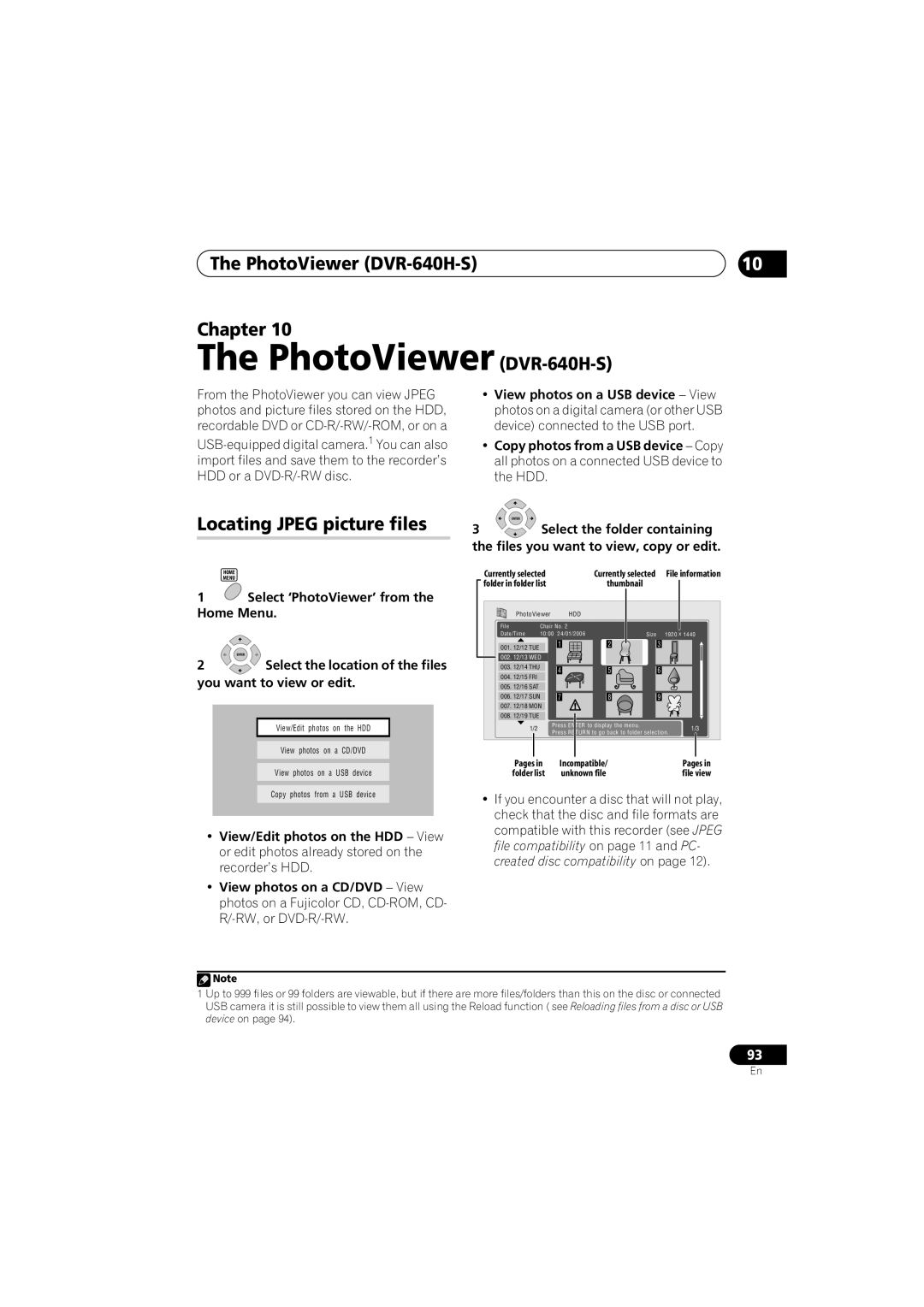 Pioneer manual PhotoViewer DVR-640H-S Chapter, Locating Jpeg picture files 