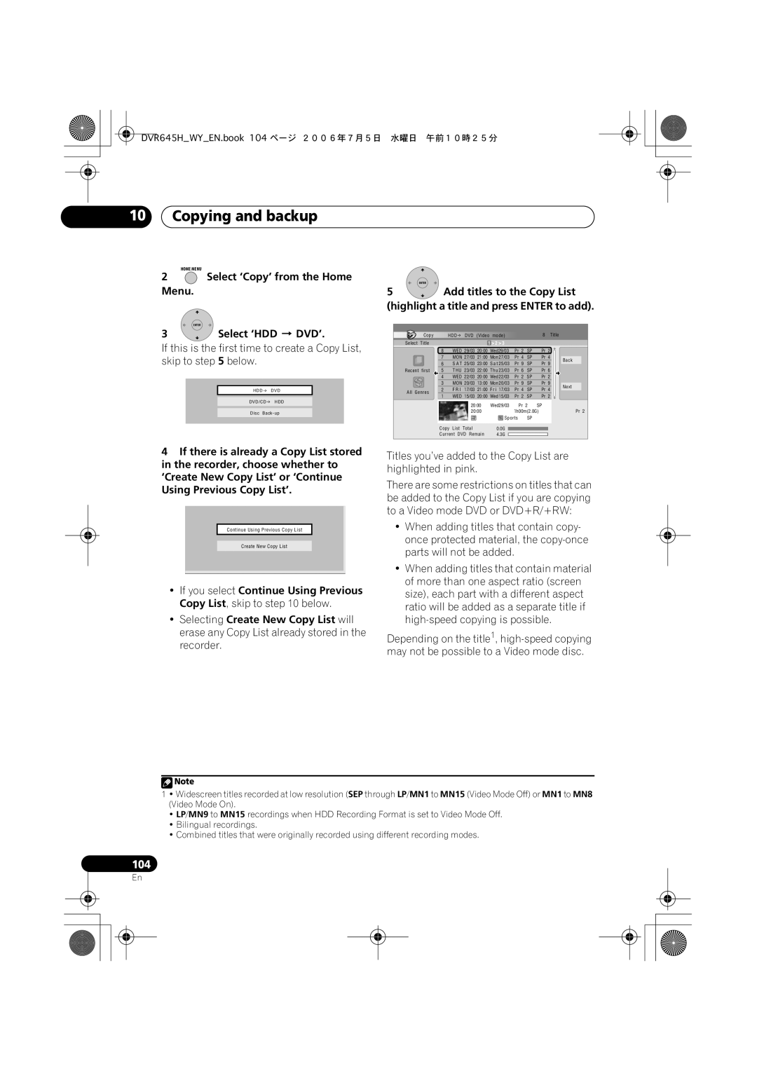 Pioneer DVR-645H-S, DVR-545H-S manual Select ‘Copy’ from the Home Menu, Select ‘HDD DVD’ 