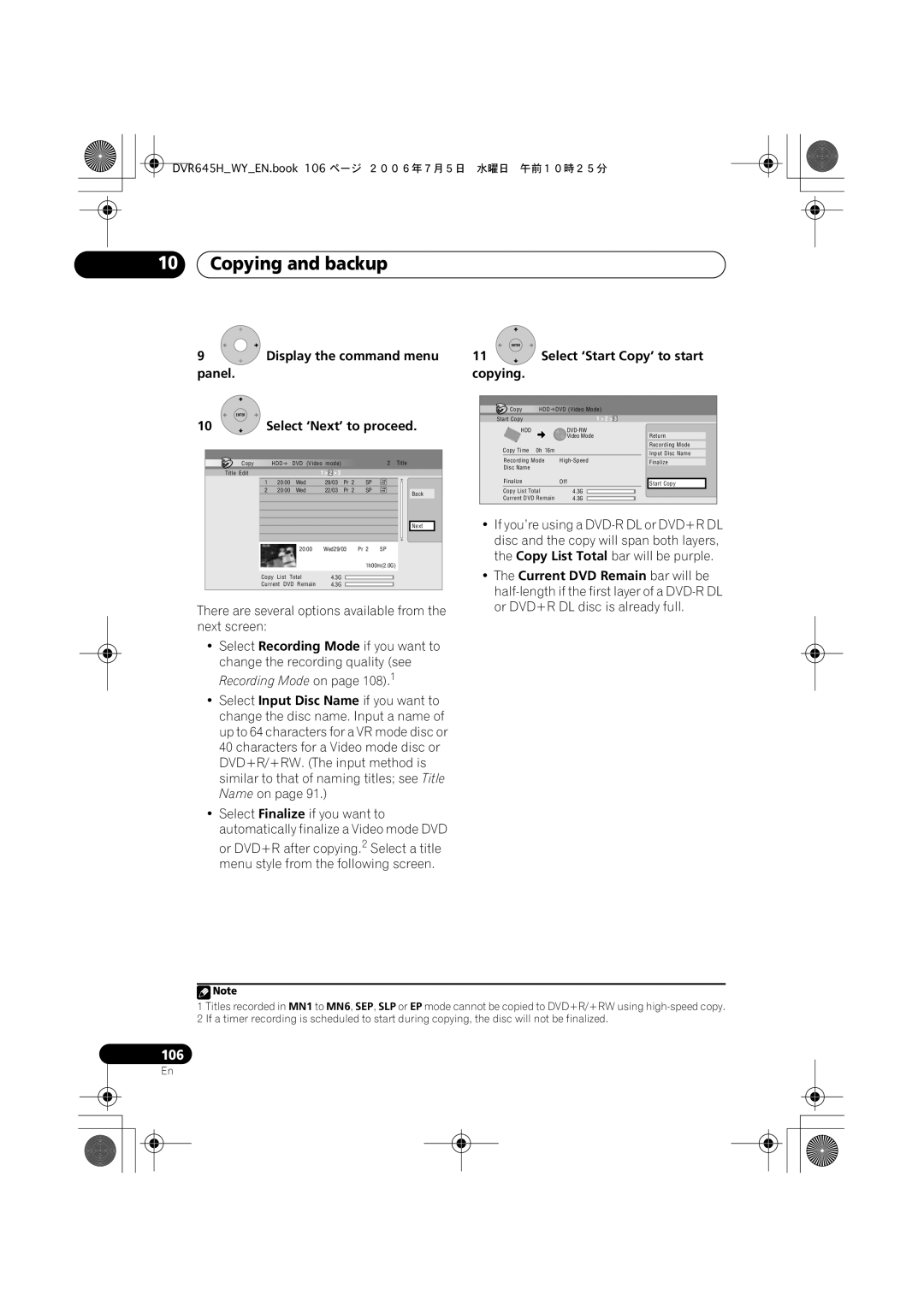 Pioneer DVR-645H-S, DVR-545H-S manual Select ‘Next’ to proceed, Copying 