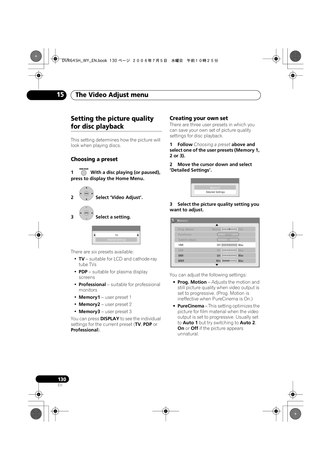 Pioneer DVR-645H-S, DVR-545H-S manual Move the cursor down and select ‘Detailed Settings’, Select a setting, Professional 