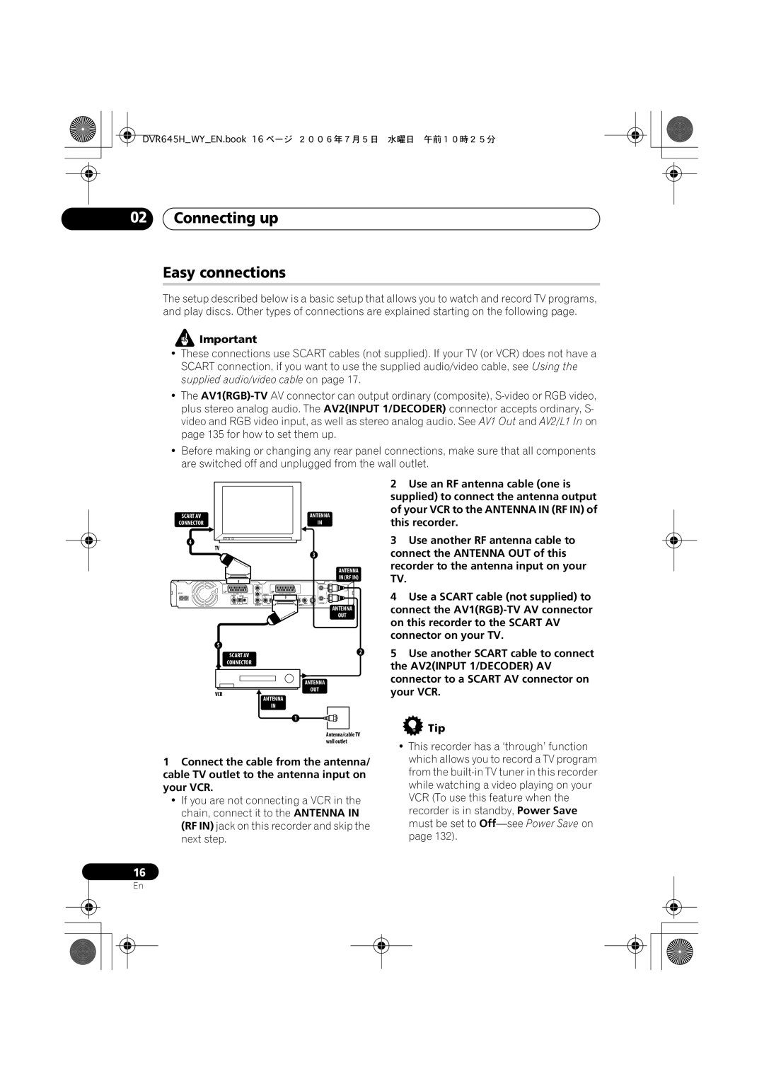 Pioneer DVR-645H-S, DVR-545H-S manual Connecting up Easy connections 