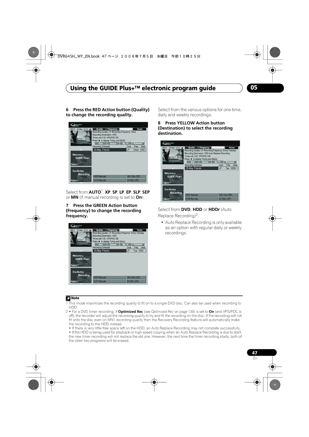 Pioneer DVR-545H-S, DVR-645H-S manual DVR645HWYEN.book 47 ページ ２００６年７月５日 水曜日 午前１０時２５分 