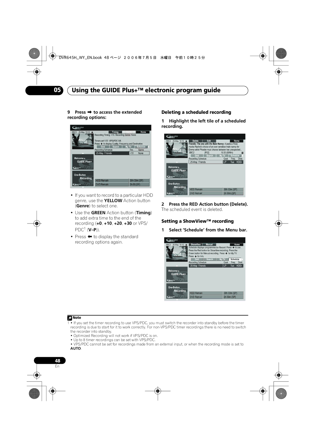 Pioneer DVR-645H-S, DVR-545H-S manual Setting a ShowView recording, Select ‘Schedule’ from the Menu bar 