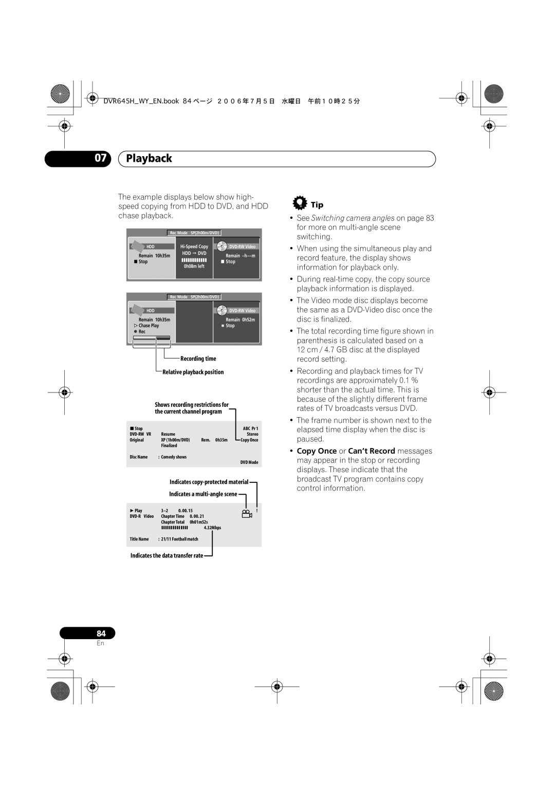 Pioneer DVR-645H-S, DVR-545H-S manual Indicates the data transfer rate 