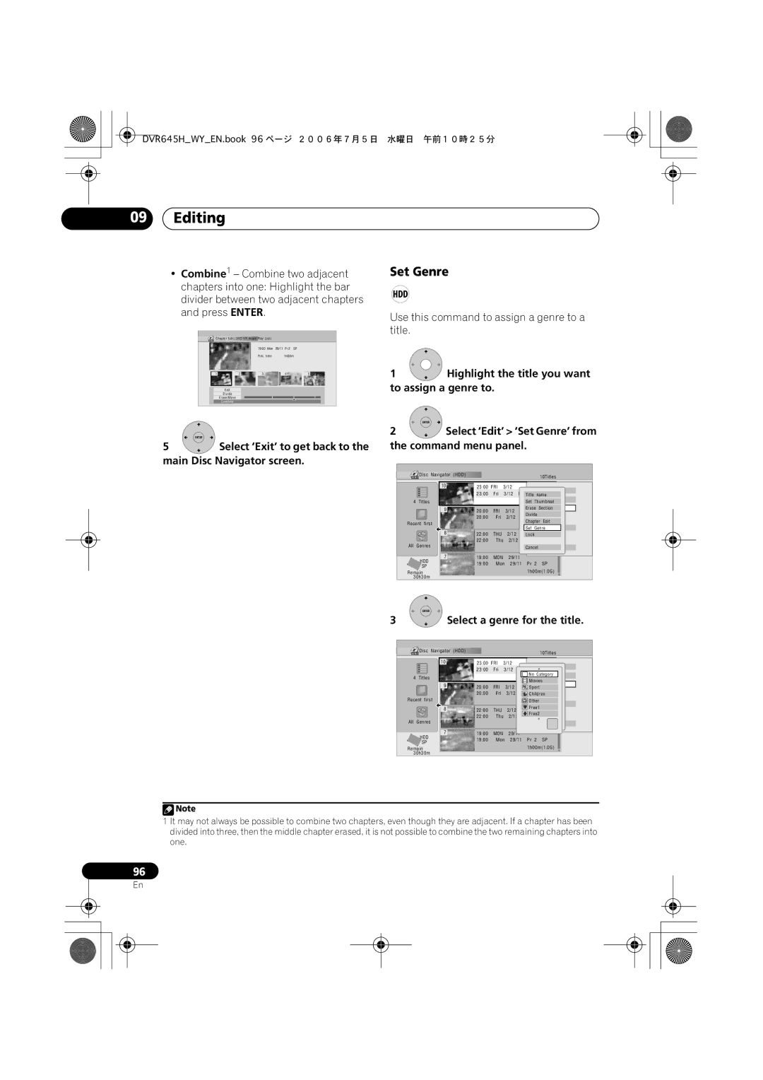 Pioneer DVR-645H-S, DVR-545H-S manual Set Genre, Use this command to assign a genre to a title 