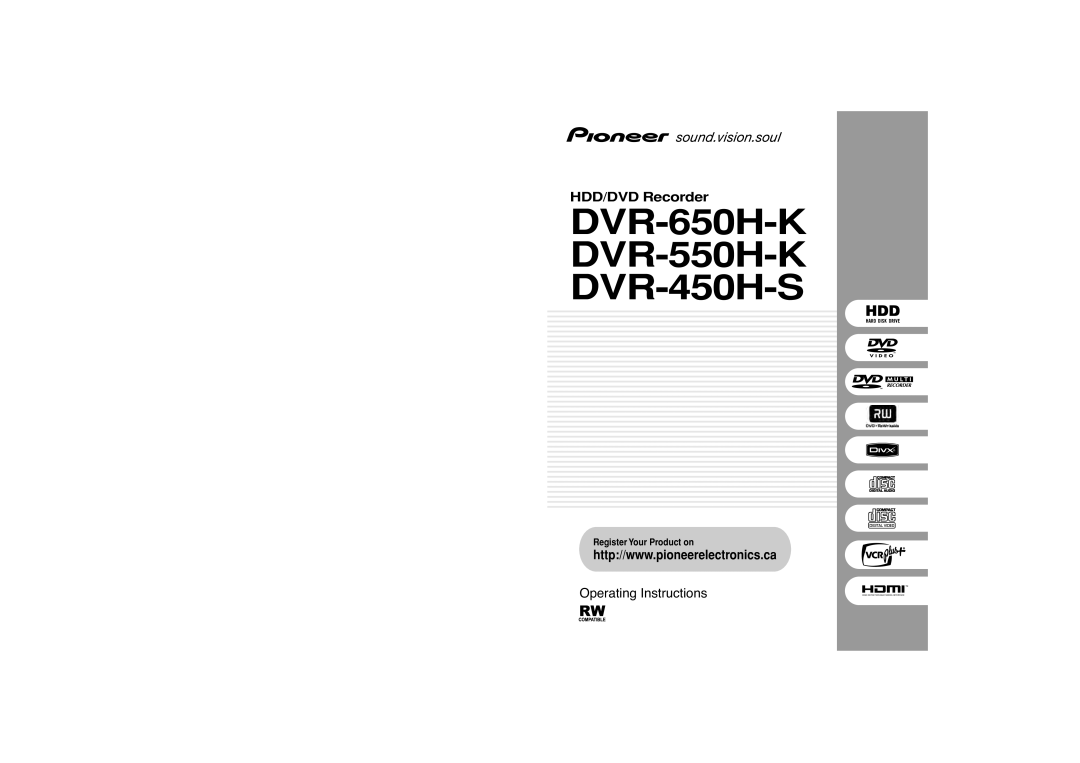 Pioneer operating instructions DVR-650H-K DVR-550H-K DVR-450H-S 