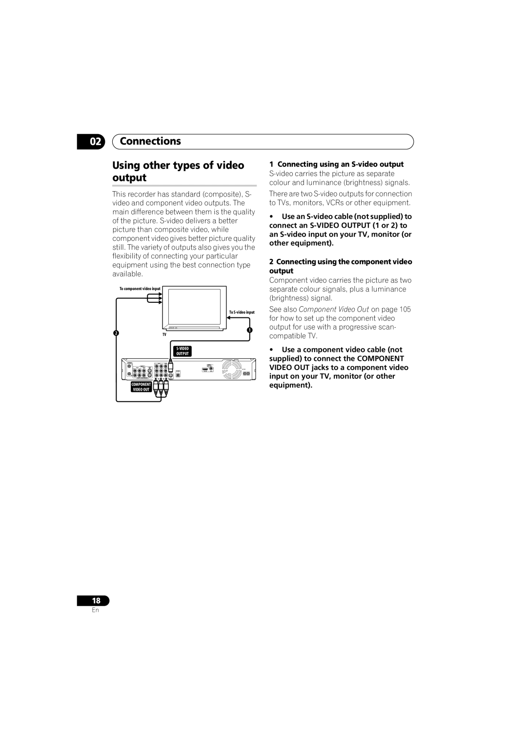 Pioneer DVR-650H-K Connections Using other types of video output, Output, Component video carries the picture as two 