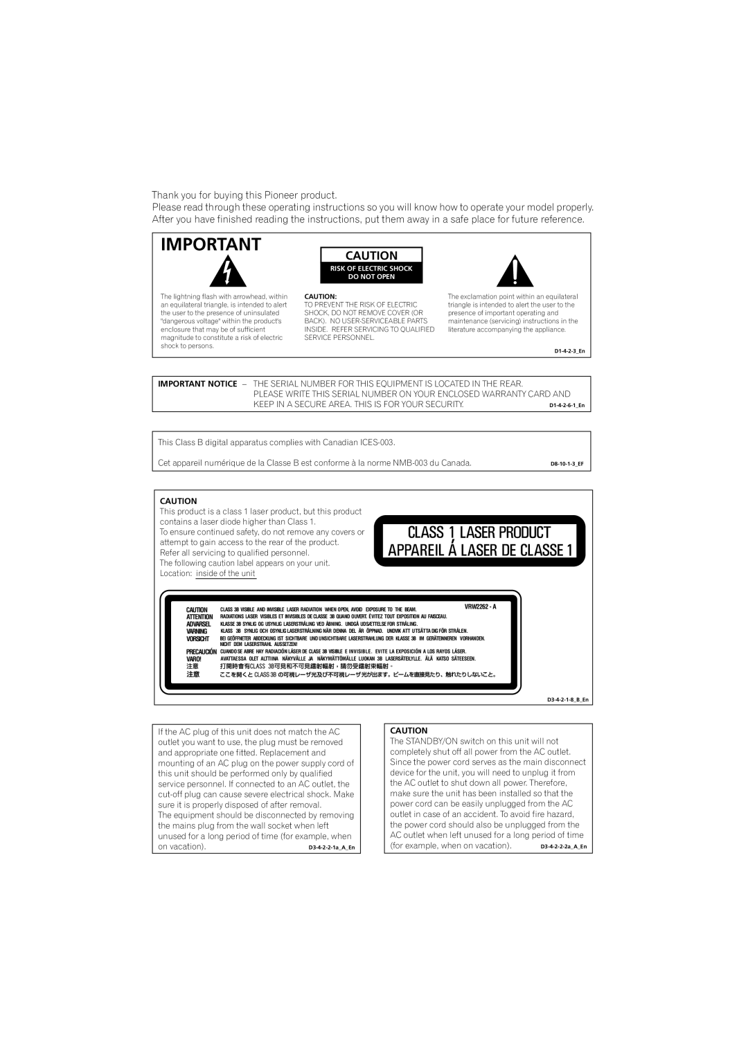 Pioneer DVR-650H-K operating instructions Thank you for buying this Pioneer product, Risk of Electric Shock Do not Open 