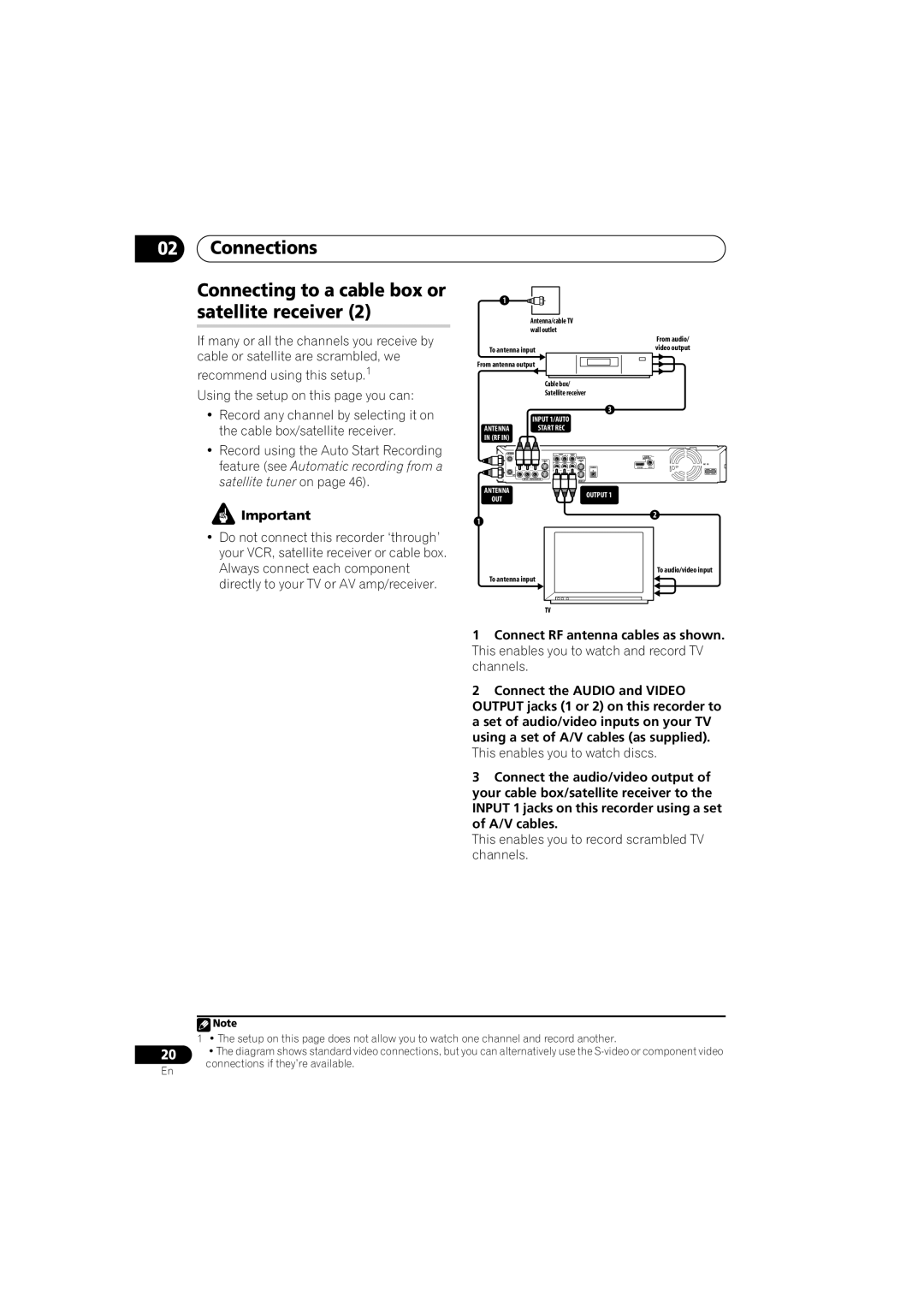 Pioneer DVR-650H-K operating instructions Connections Connecting to a cable box or satellite receiver 