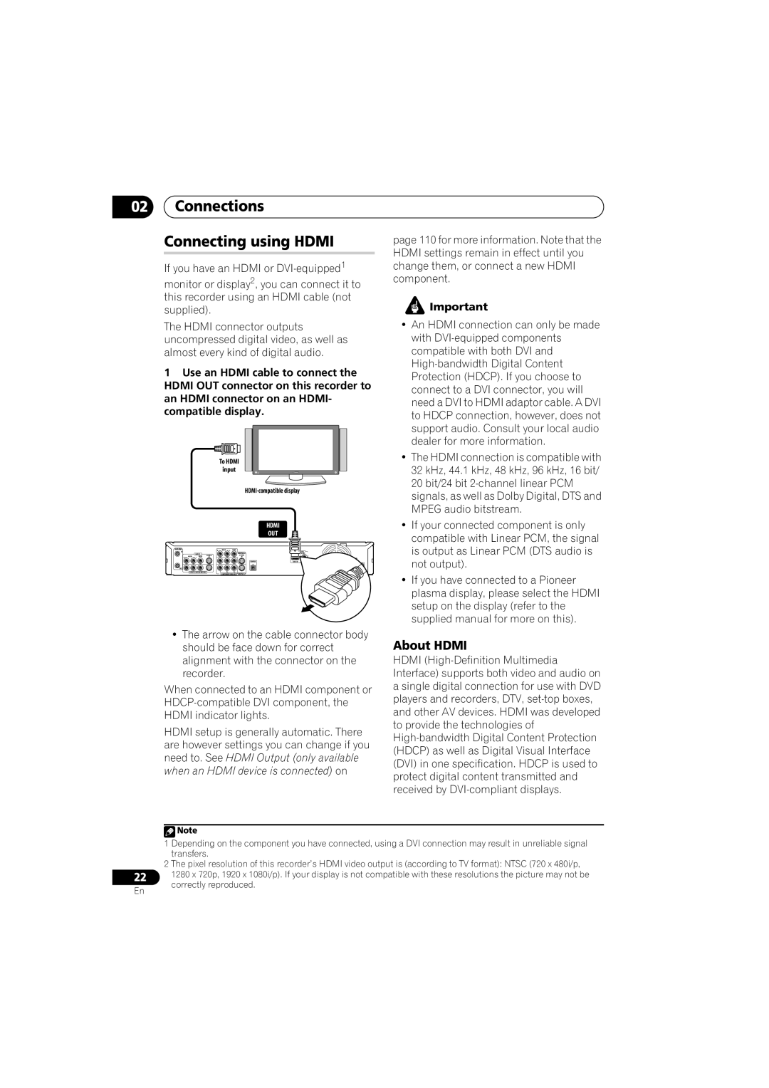 Pioneer DVR-650H-K operating instructions Connections Connecting using Hdmi, About Hdmi 