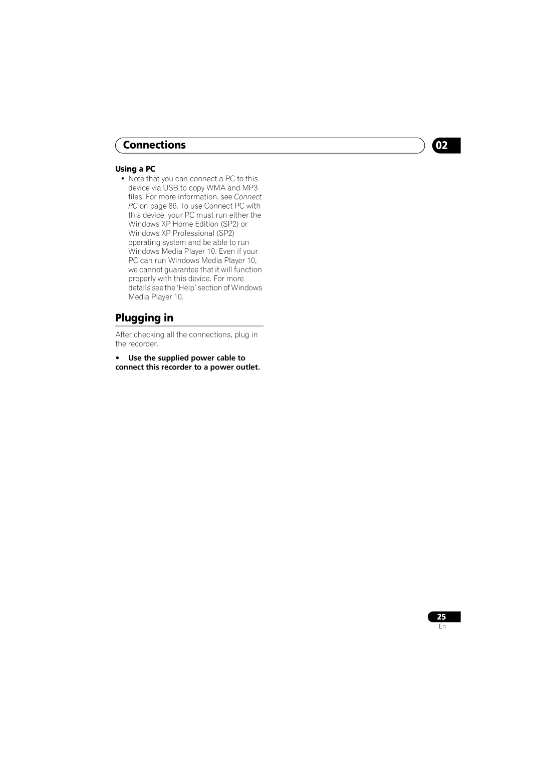 Pioneer DVR-650H-K operating instructions Plugging, Using a PC, After checking all the connections, plug in the recorder 