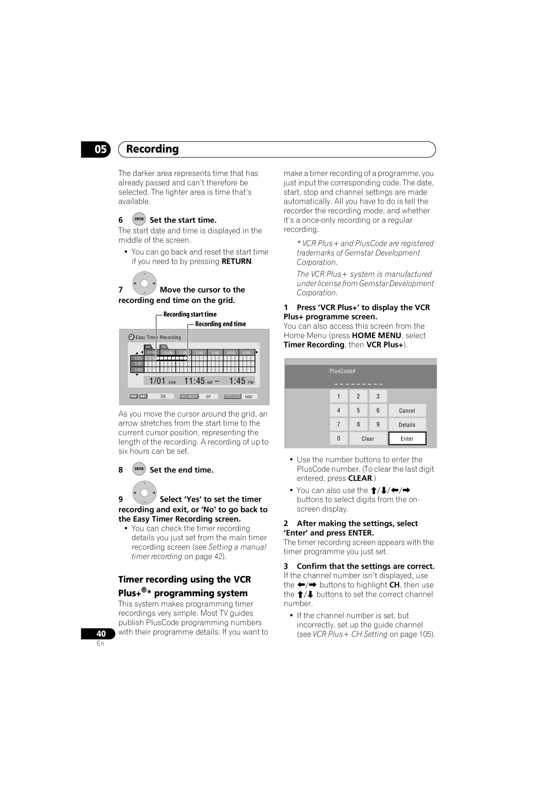 Pioneer DVR-650H-K operating instructions Timer recording using the VCR Plus+* programming system, Enter Set the start time 