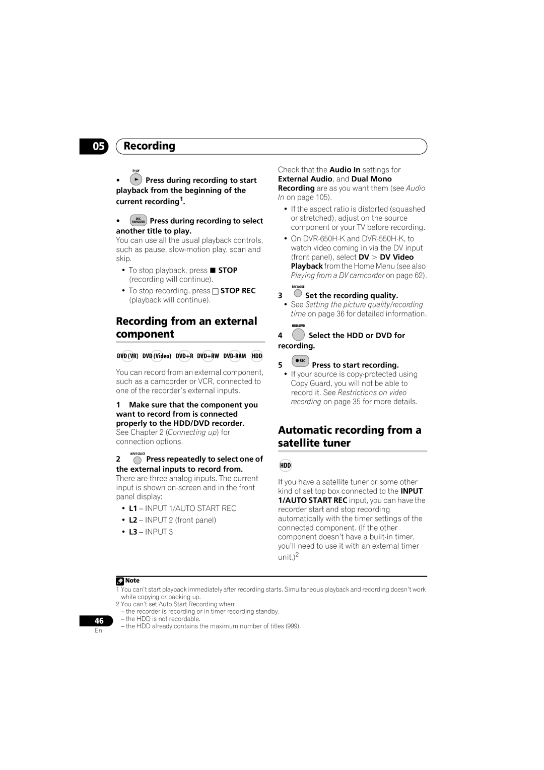 Pioneer DVR-650H-K operating instructions Recording from an external component, Automatic recording from a satellite tuner 