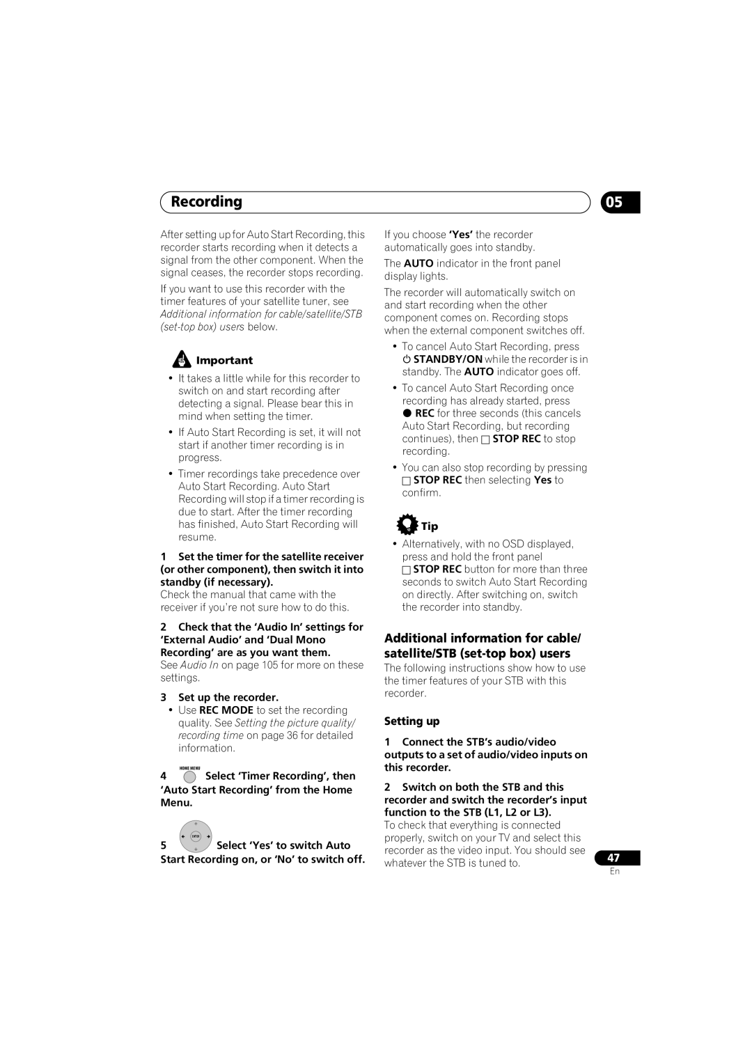 Pioneer DVR-650H-K Setting up, See Audio In on page 105 for more on these settings, Set up the recorder 