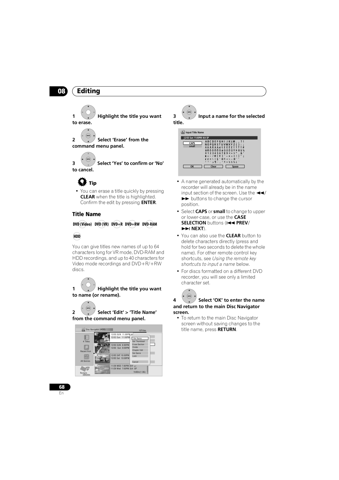 Pioneer DVR-650H-K operating instructions Title Name 