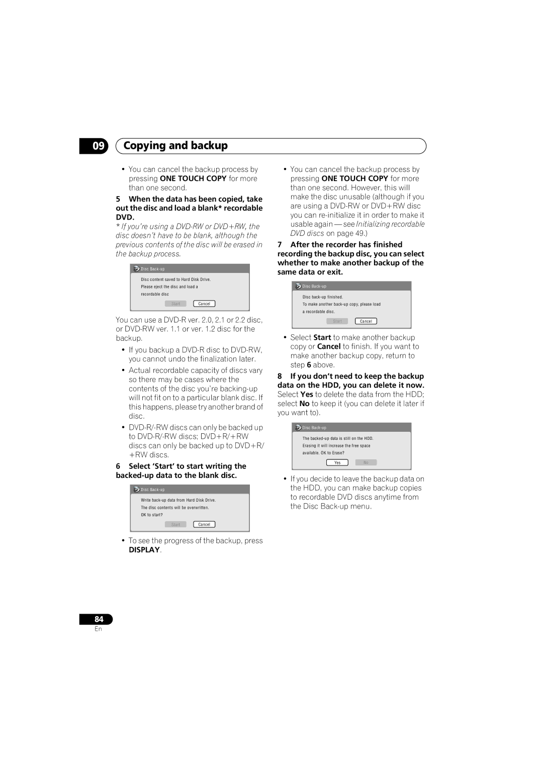 Pioneer DVR-650H-K operating instructions To see the progress of the backup, press 