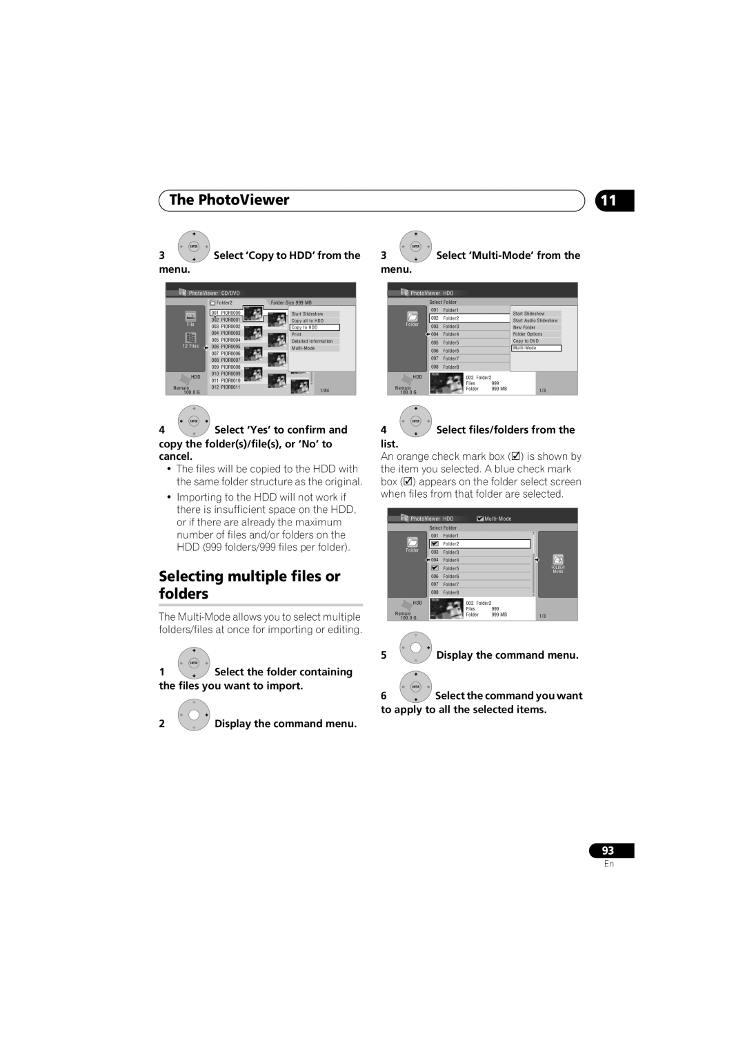 Pioneer DVR-650H-K operating instructions Selecting multiple files or folders, Select ‘Copy to HDD’ from, Menu 