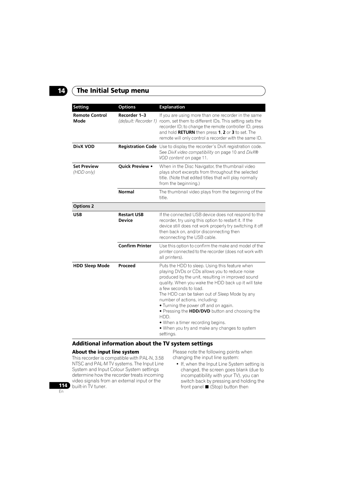 Pioneer DVR-650H-S manual Additional information about the TV system settings, About the input line system, Usb 