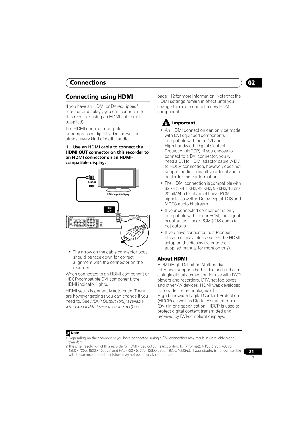 Pioneer DVR-650H-S manual Connections Connecting using Hdmi, About Hdmi 