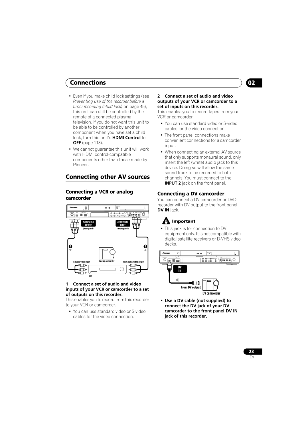 Pioneer DVR-650H-S manual Connecting other AV sources, This jack is for connection to DV, Decks 