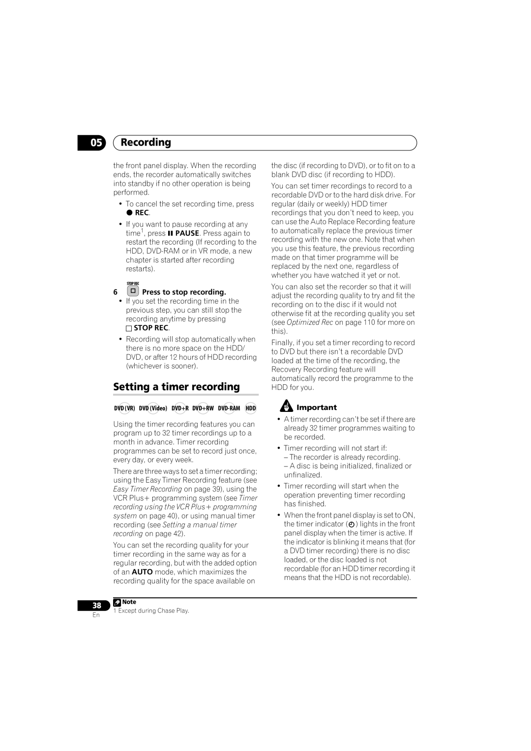 Pioneer DVR-650H-S manual Setting a timer recording, Press to stop recording 