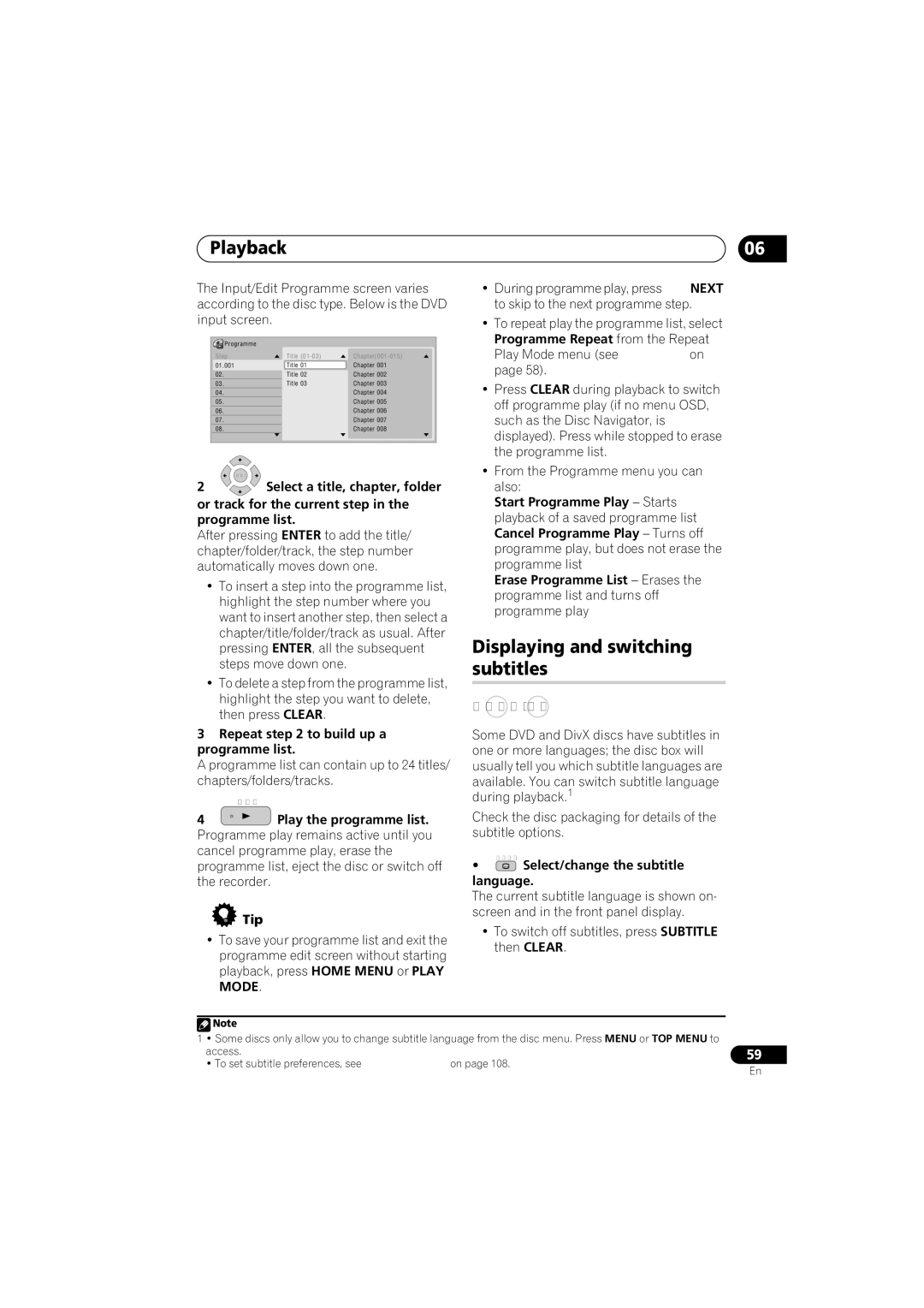 Pioneer DVR-650H-S manual Or track for the current step in the programme list, Repeat to build up a programme list, Mode 