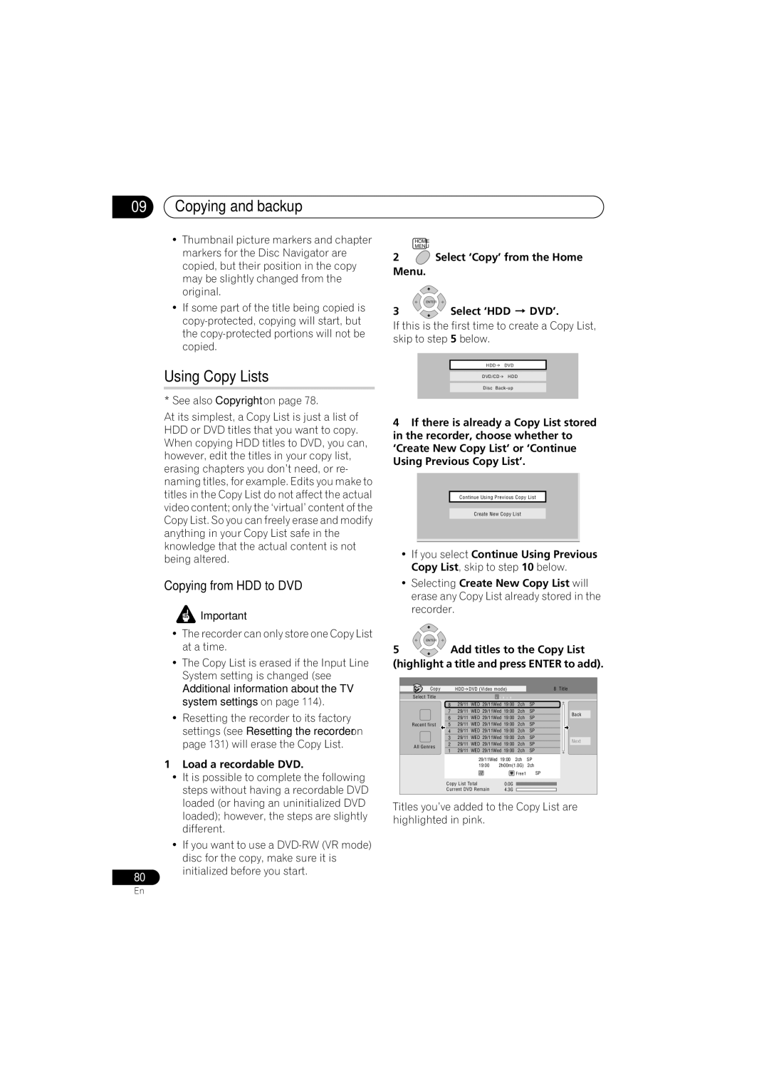 Pioneer DVR-650H-S manual Using Copy Lists, Copying from HDD to DVD 