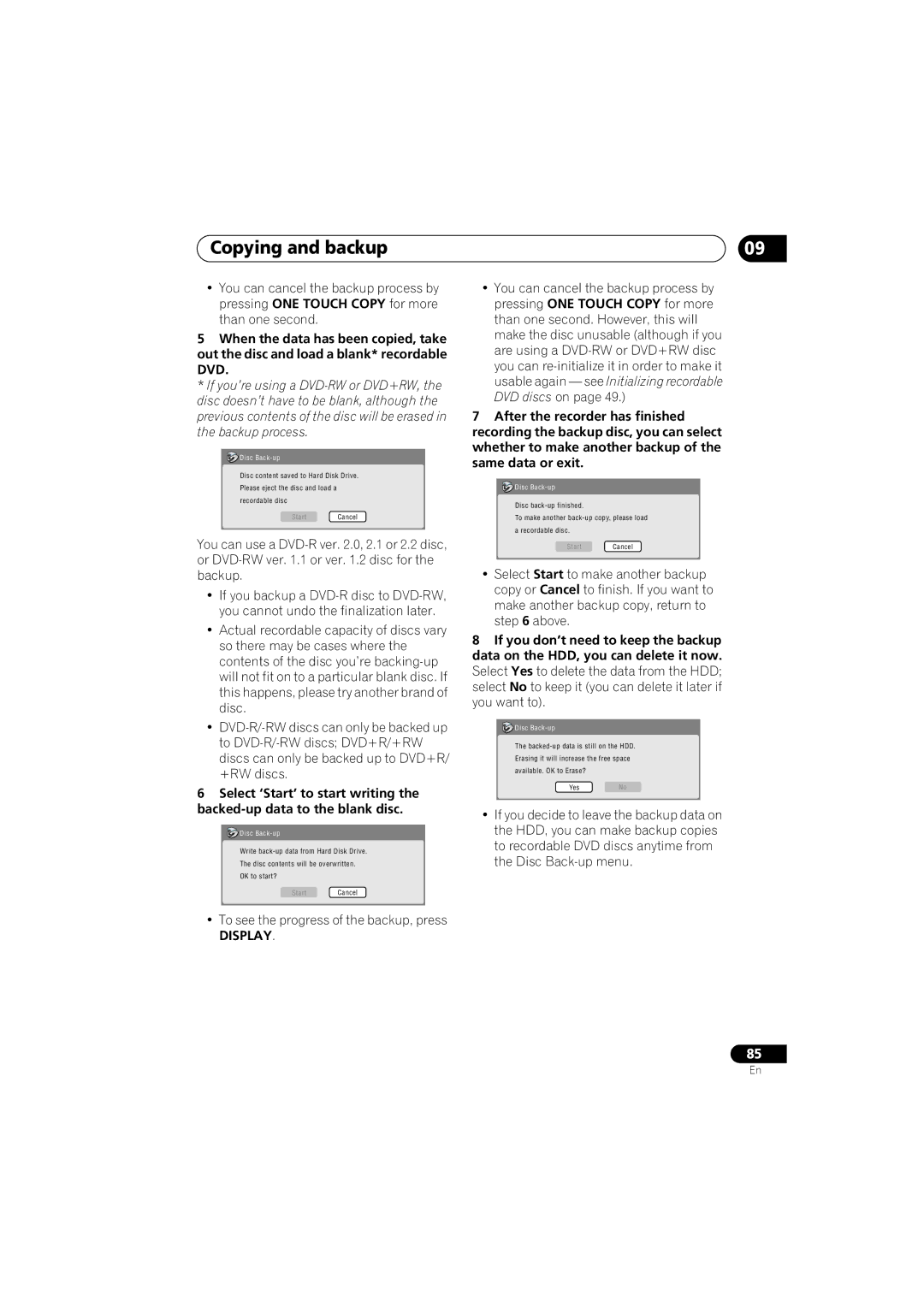 Pioneer DVR-650H-S manual To see the progress of the backup, press 