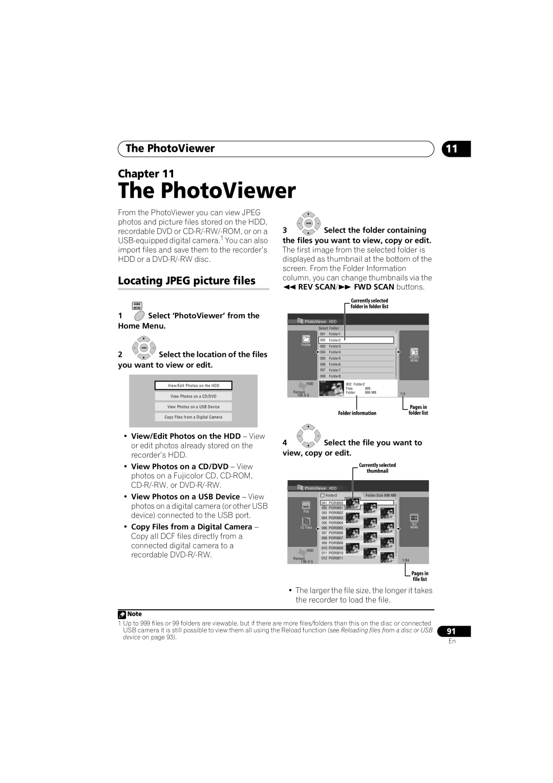 Pioneer DVR-650H-S manual PhotoViewer Chapter, Locating Jpeg picture files 