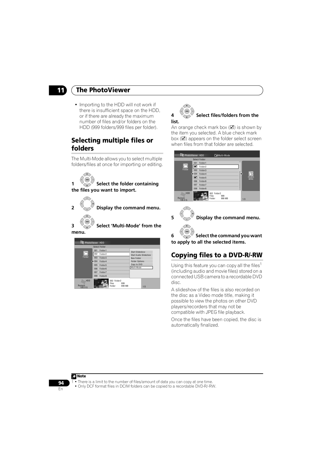 Pioneer DVR-650H-S manual Selecting multiple files or folders, Copying files to a DVD-R/-RW, Select the folder containing 