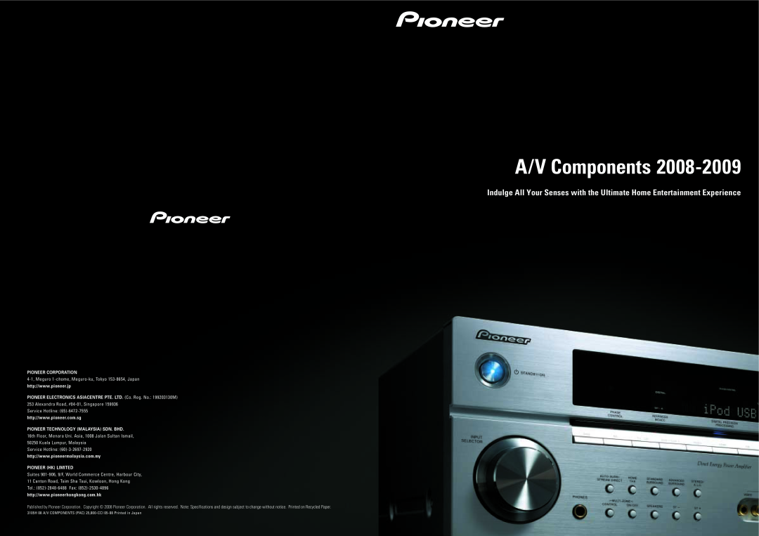 Pioneer DVR-560H-S, DVR-660H-S specifications A/V Components, Pioneer Corporation, Pioneer Technology Malaysia Sdn. Bhd 
