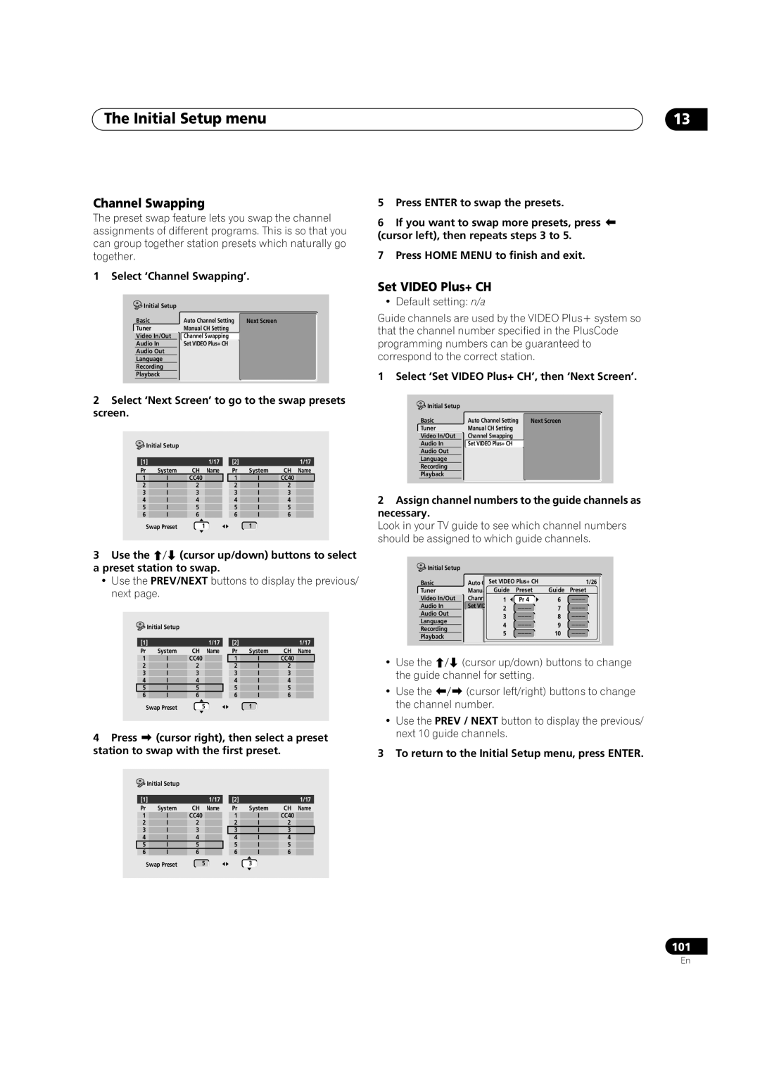 Pioneer DVR-520H, DVR-720H manual Channel Swapping, Set Video Plus+ CH 