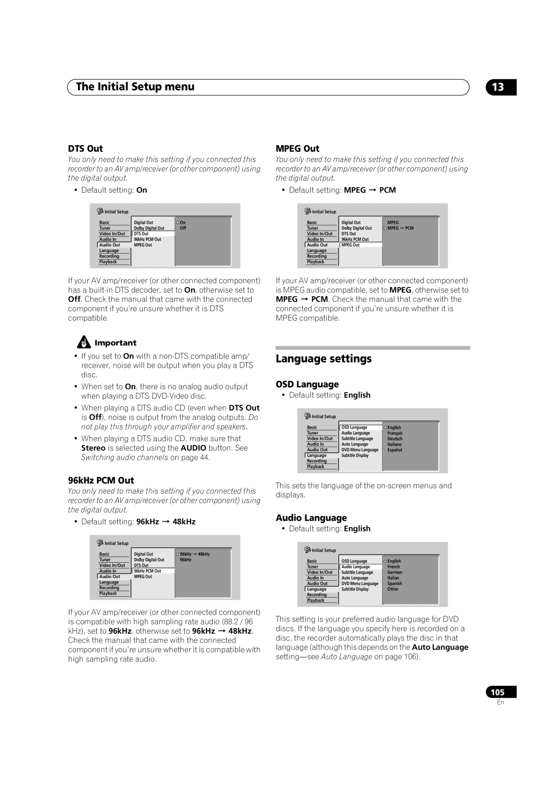 Pioneer DVR-520H, DVR-720H manual Language settings 