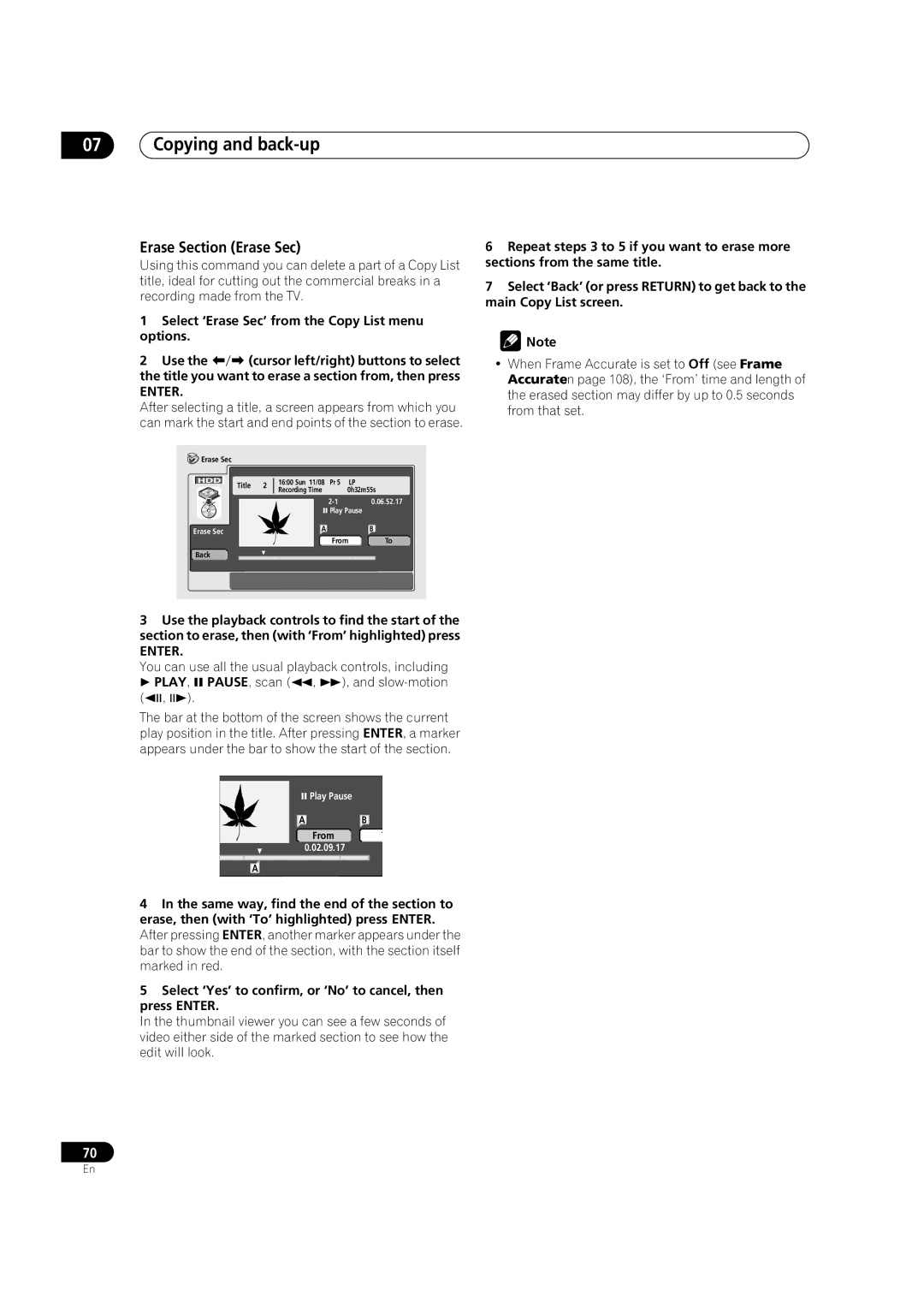 Pioneer DVR-720H, DVR-520H manual Erase Section Erase Sec, Enter 