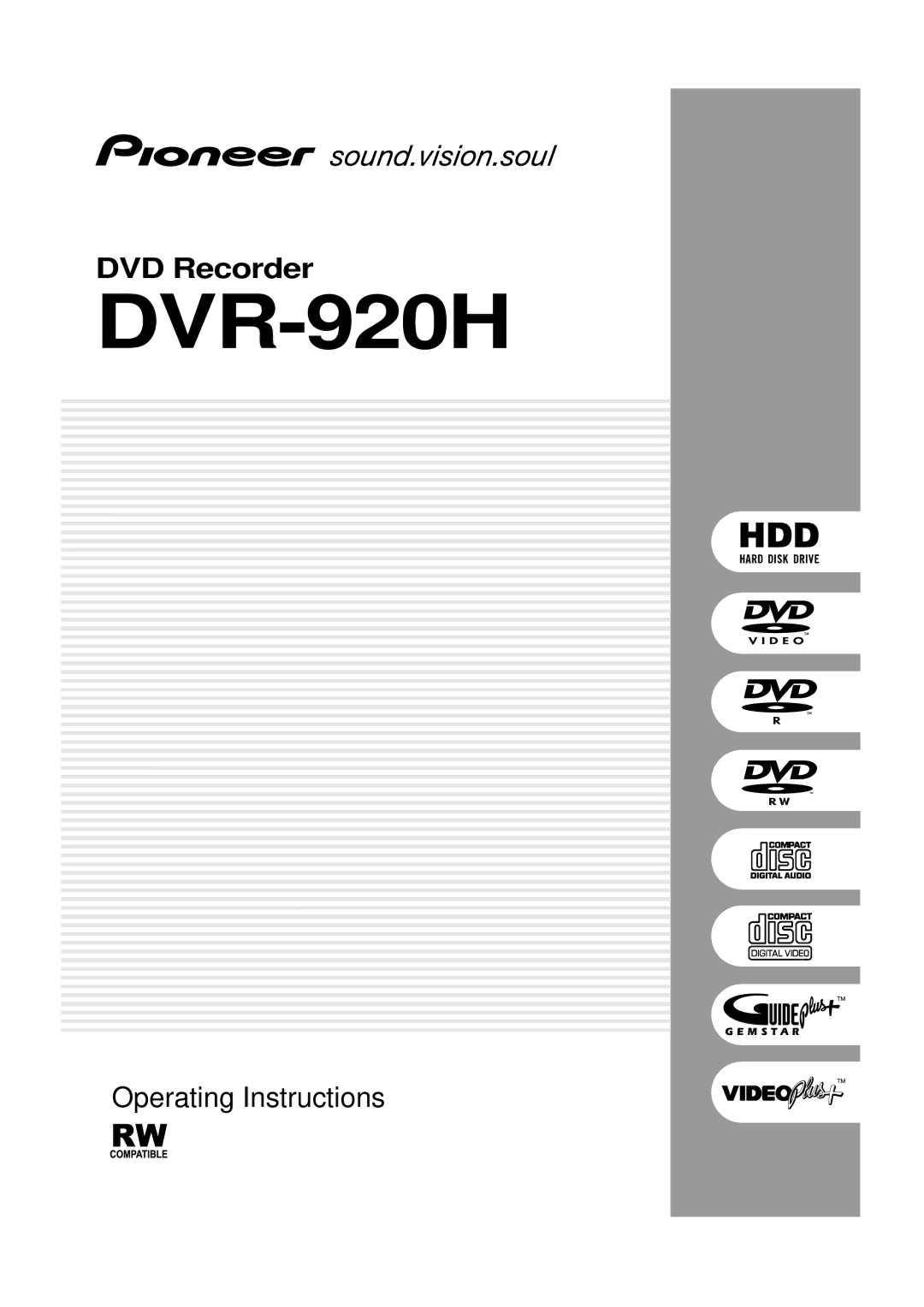 Pioneer DVR-920H operating instructions 